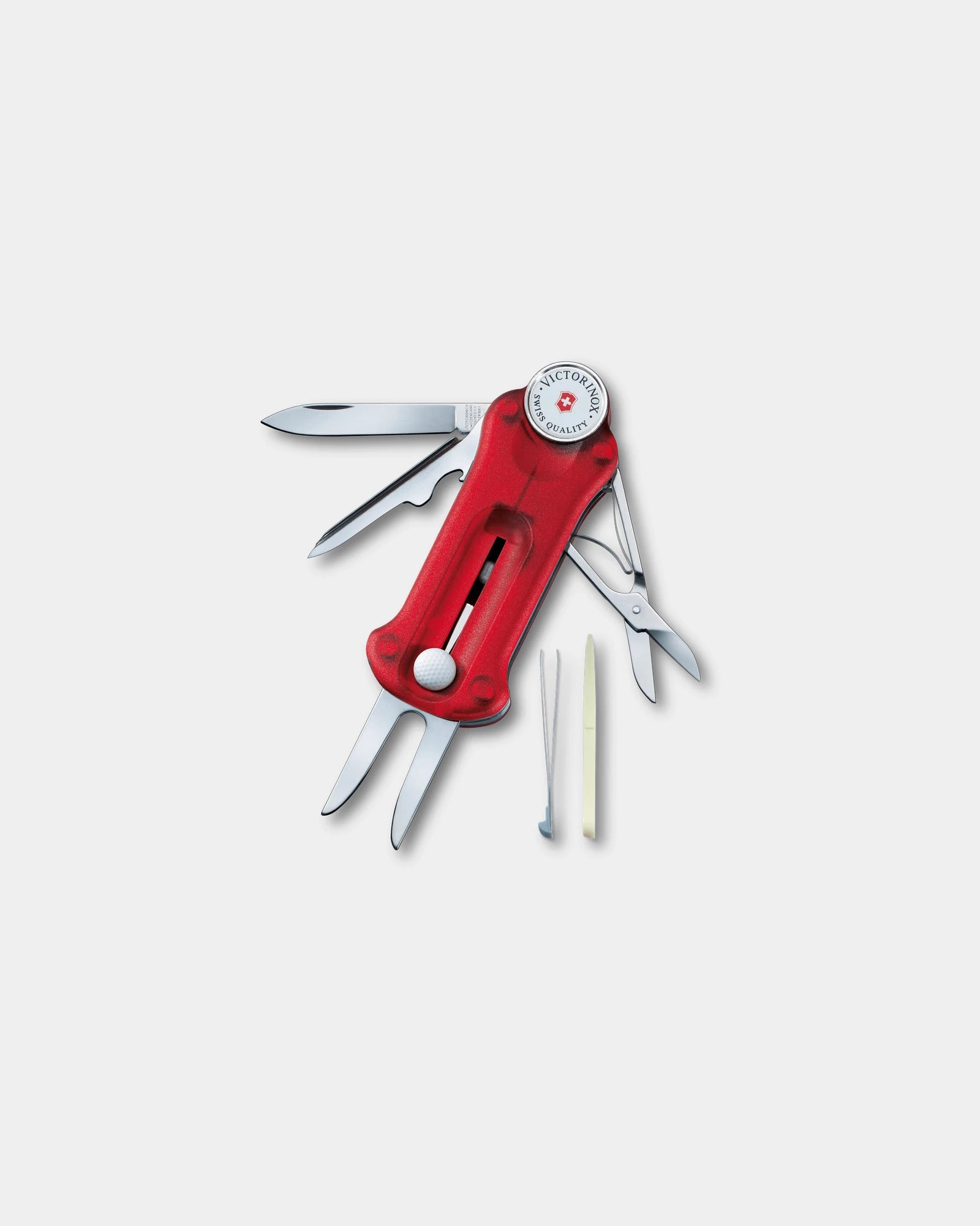 Golftool Victorinox met pitchvork om te personaliseren - Transparant rood