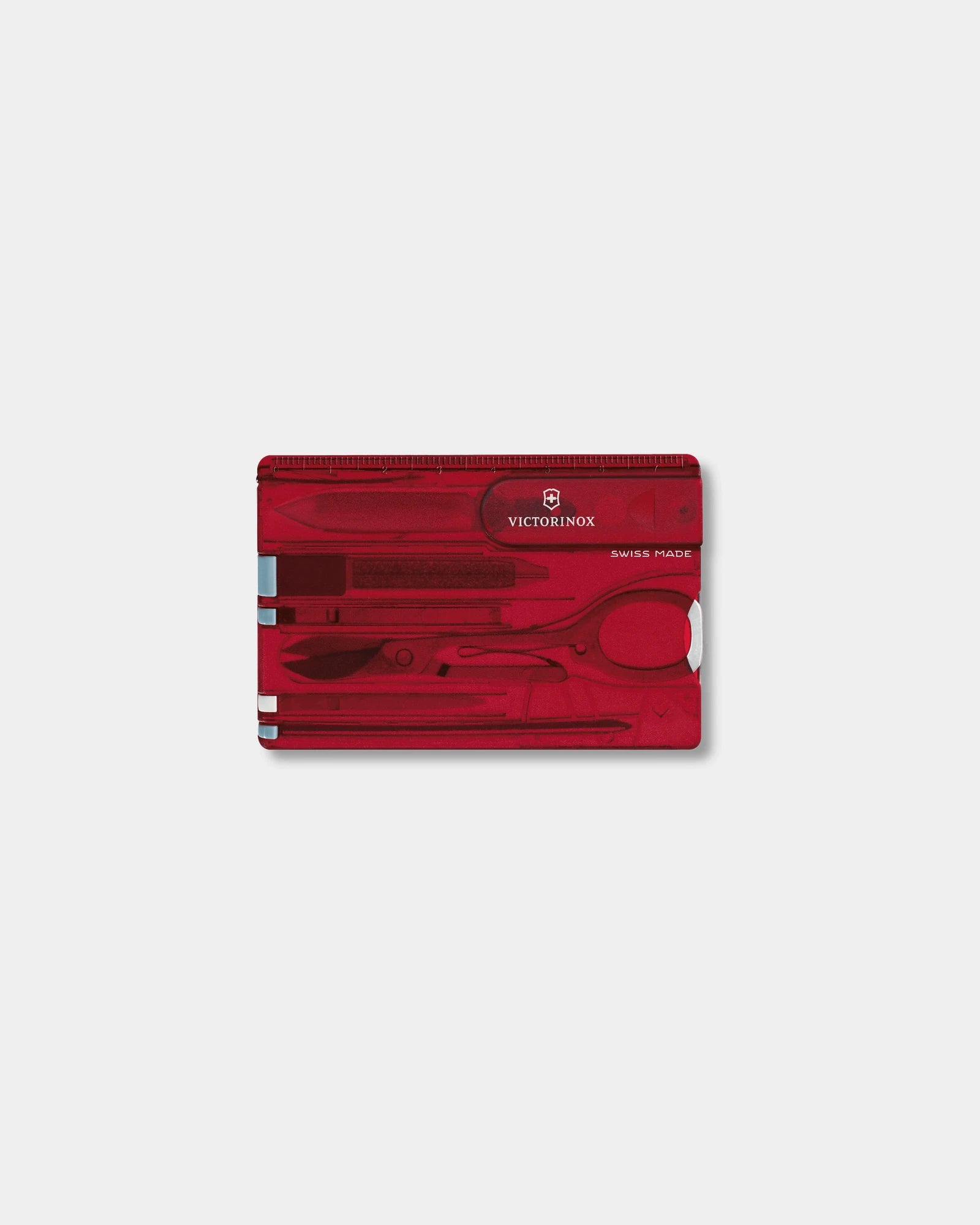 Multitool Victorinox Swiss Card Classic om te personaliseren - Transparant rood