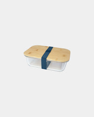 Lunchbox glas bamboe deksel 1000ml om te personaliseren - Halsblauw