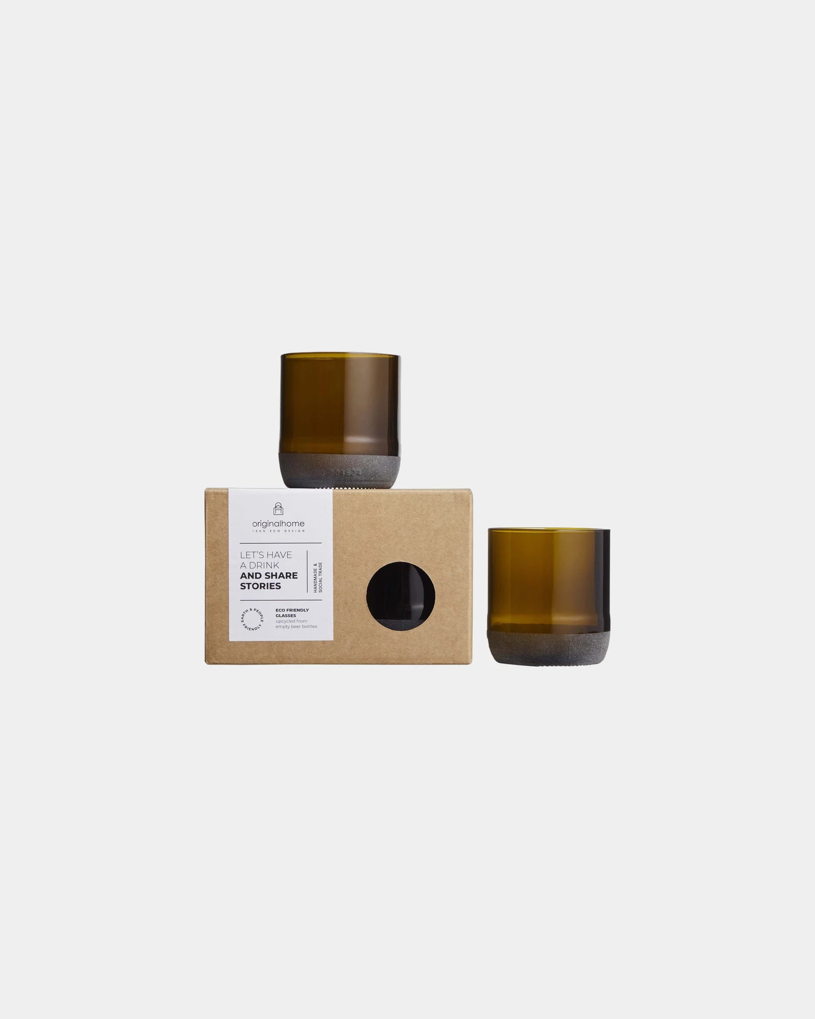 Bierglazen gerecycled glas set van twee om te personaliseren - Bruin