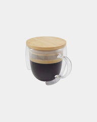 Glazen mok Lenora 250ml met bamboe om te personaliseren - Transparant