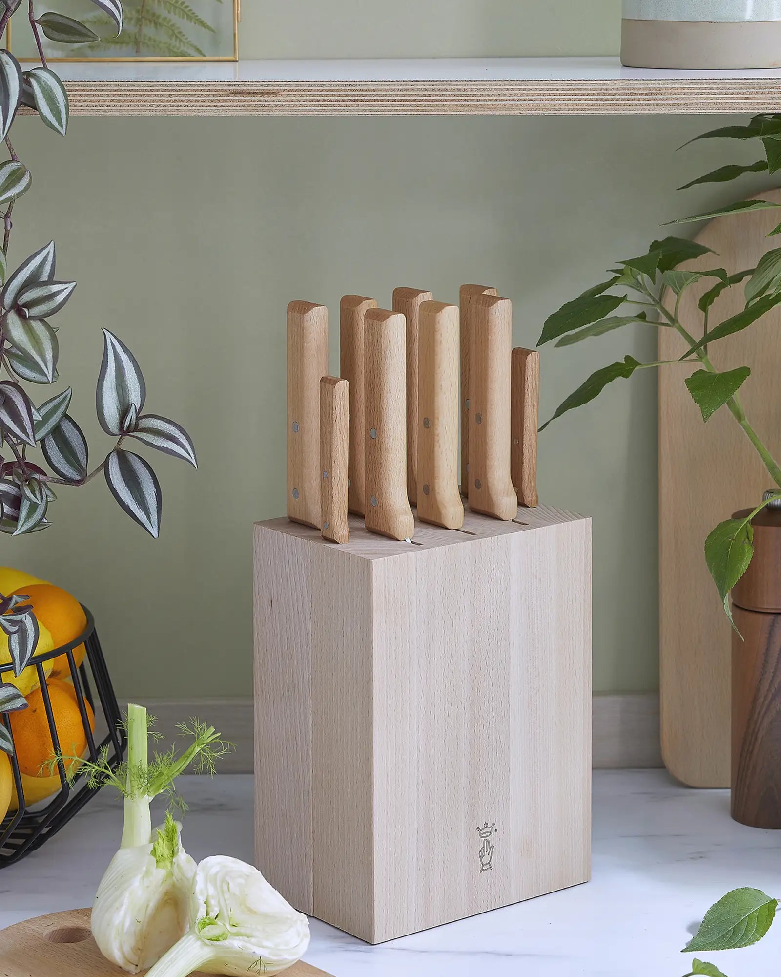 Messenblok beukenhout Opinel 9 messen om te personaliseren - 4