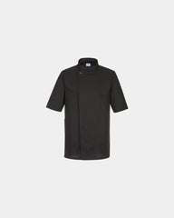 Chef-jas polyester fleece korte mouw om te personaliseren - Zwart-Hemelsblauw