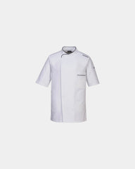 Chef-jas polyester fleece korte mouw om te personaliseren - Wit