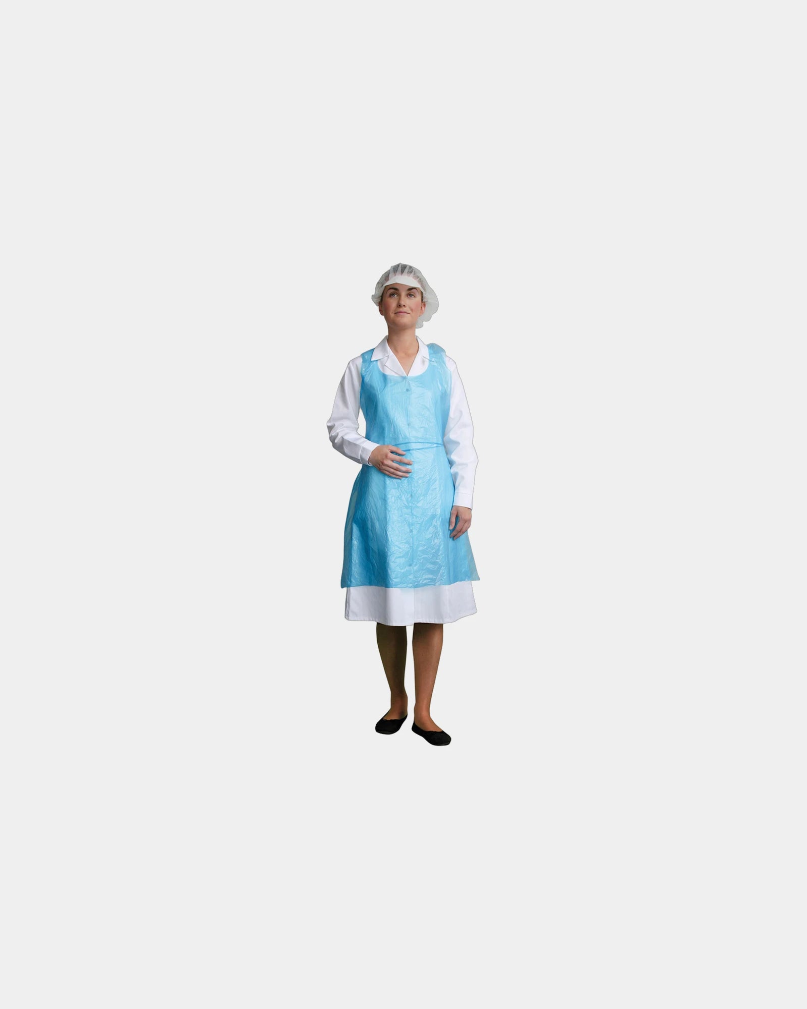 Wegwerpschort PE met tailleband om te personaliseren - Blauw