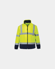 Fleecejack HiVis tweekleurig om te personaliseren - Geel-Marineblauw