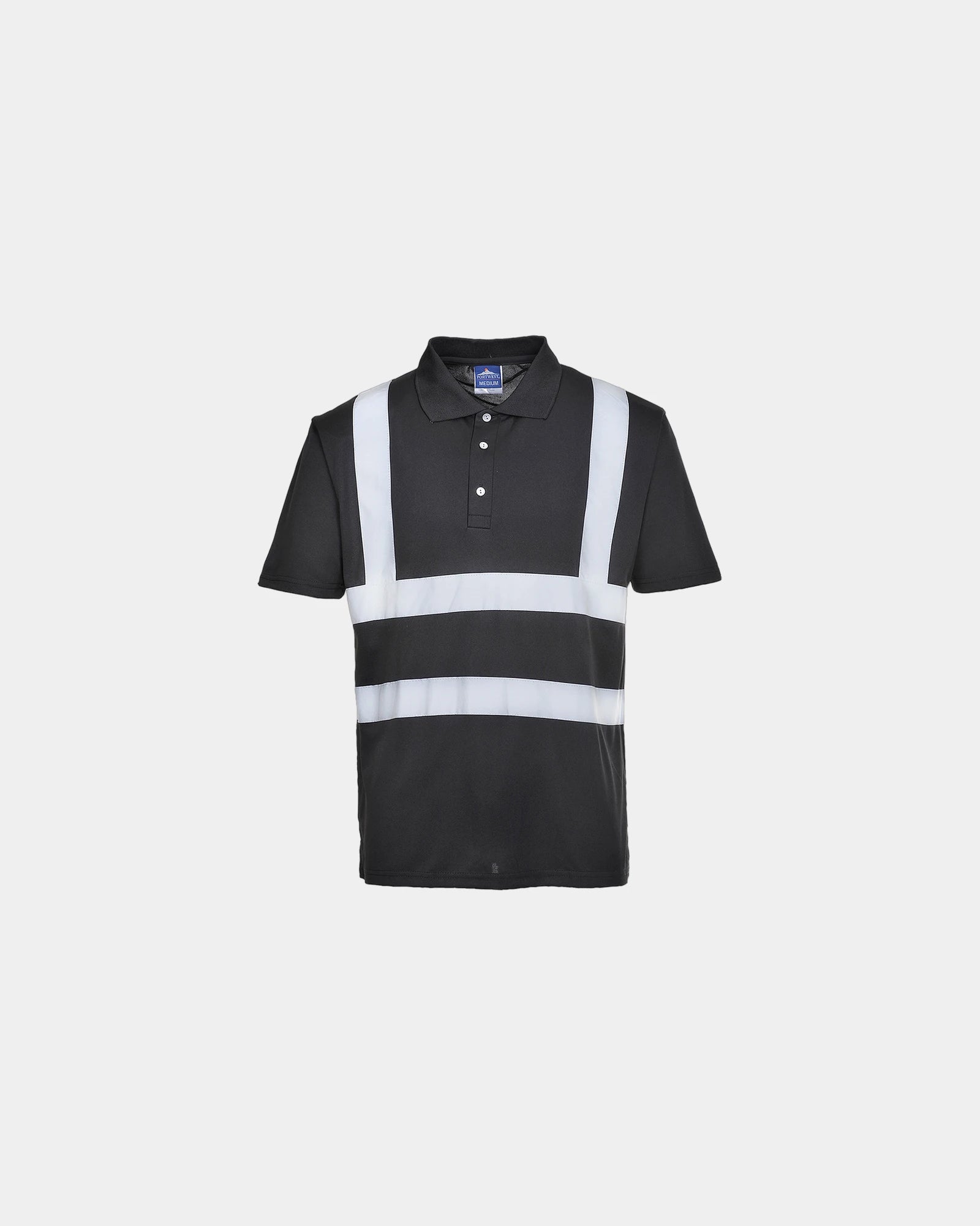 Polo ademend reflecterend hi-vis Iona om te personaliseren - Zwart-Hemelsblauw
