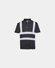 Polo ademend reflecterend hi-vis Iona om te personaliseren - Zwart-Hemelsblauw