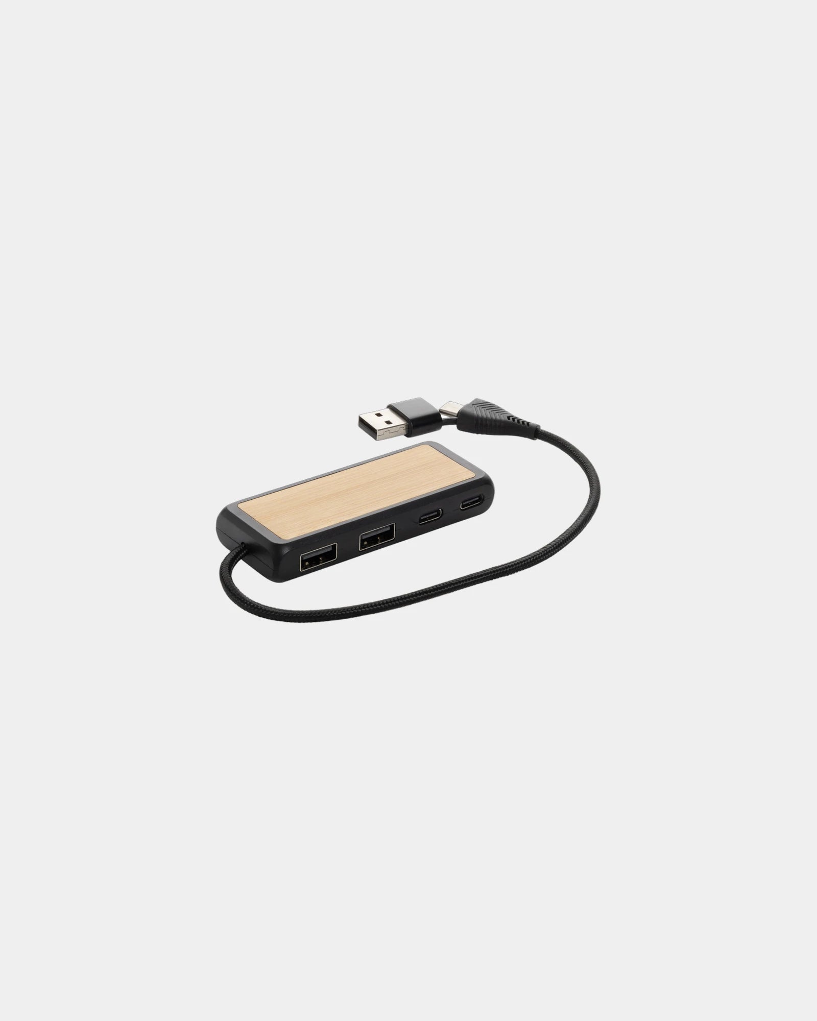 USB-hub gerecycled ABS en bamboe Link om te personaliseren - Zwart