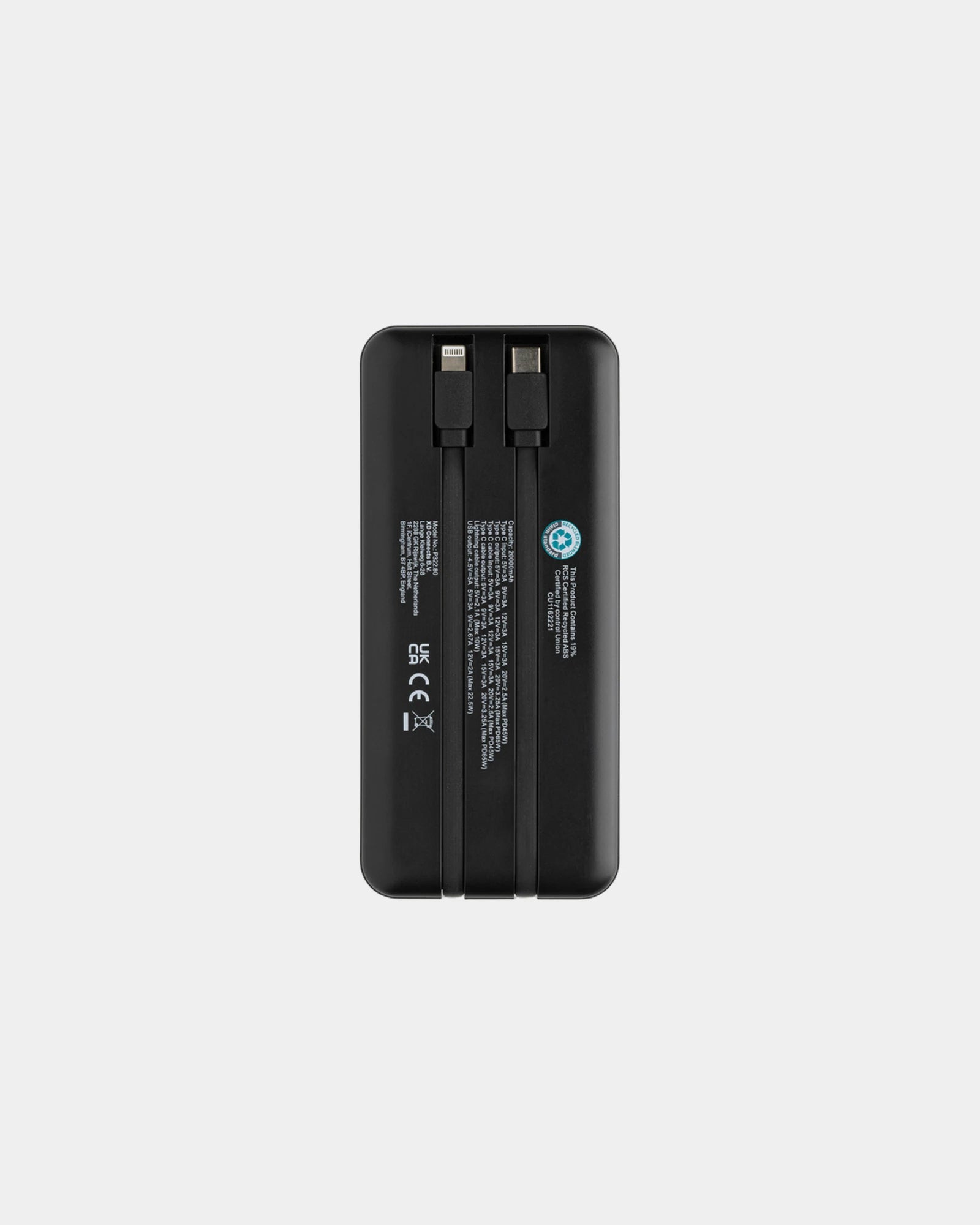 Powerbank 20.000mAh gerecycled ABS RCS om te personaliseren - 4