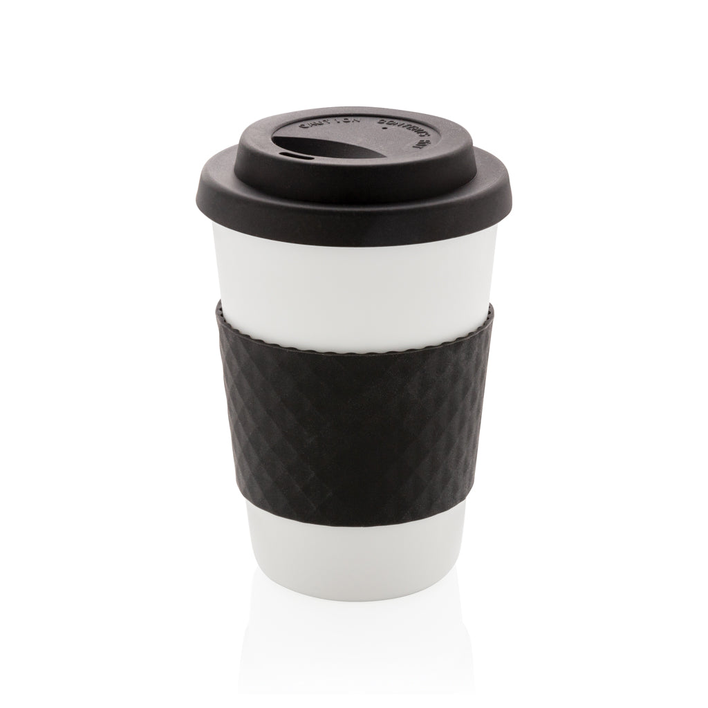 Herbruikbare mug PP 270ml met deksel om te personaliseren - Zwart