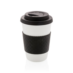 Herbruikbare mug PP 270ml met deksel om te personaliseren - Zwart