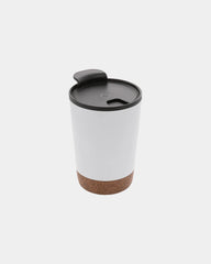 Koffiemok gerecycled kurk en rvs 300ml om te personaliseren - Wit