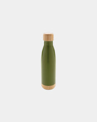 Thermosfles rvs met bamboe afwerking om te personaliseren - Groen