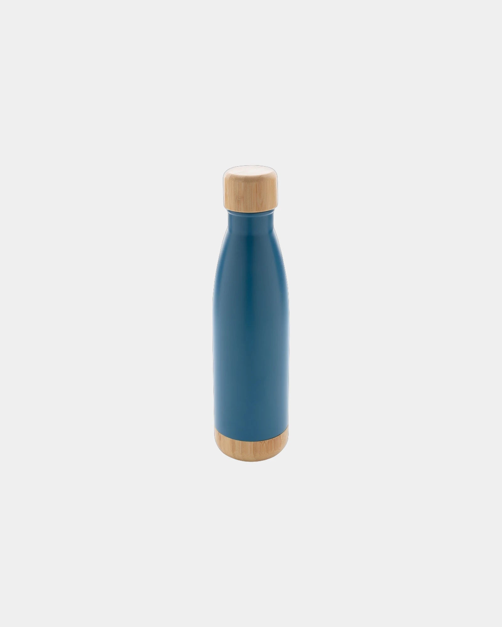 Thermosfles rvs met bamboe afwerking om te personaliseren - Blauw