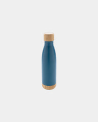 Thermosfles rvs met bamboe afwerking om te personaliseren - Blauw