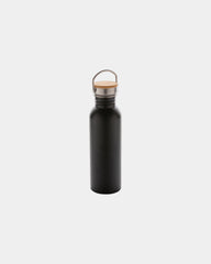 Drinkfles rvs met bamboe deksel 710ml om te personaliseren - Zwart
