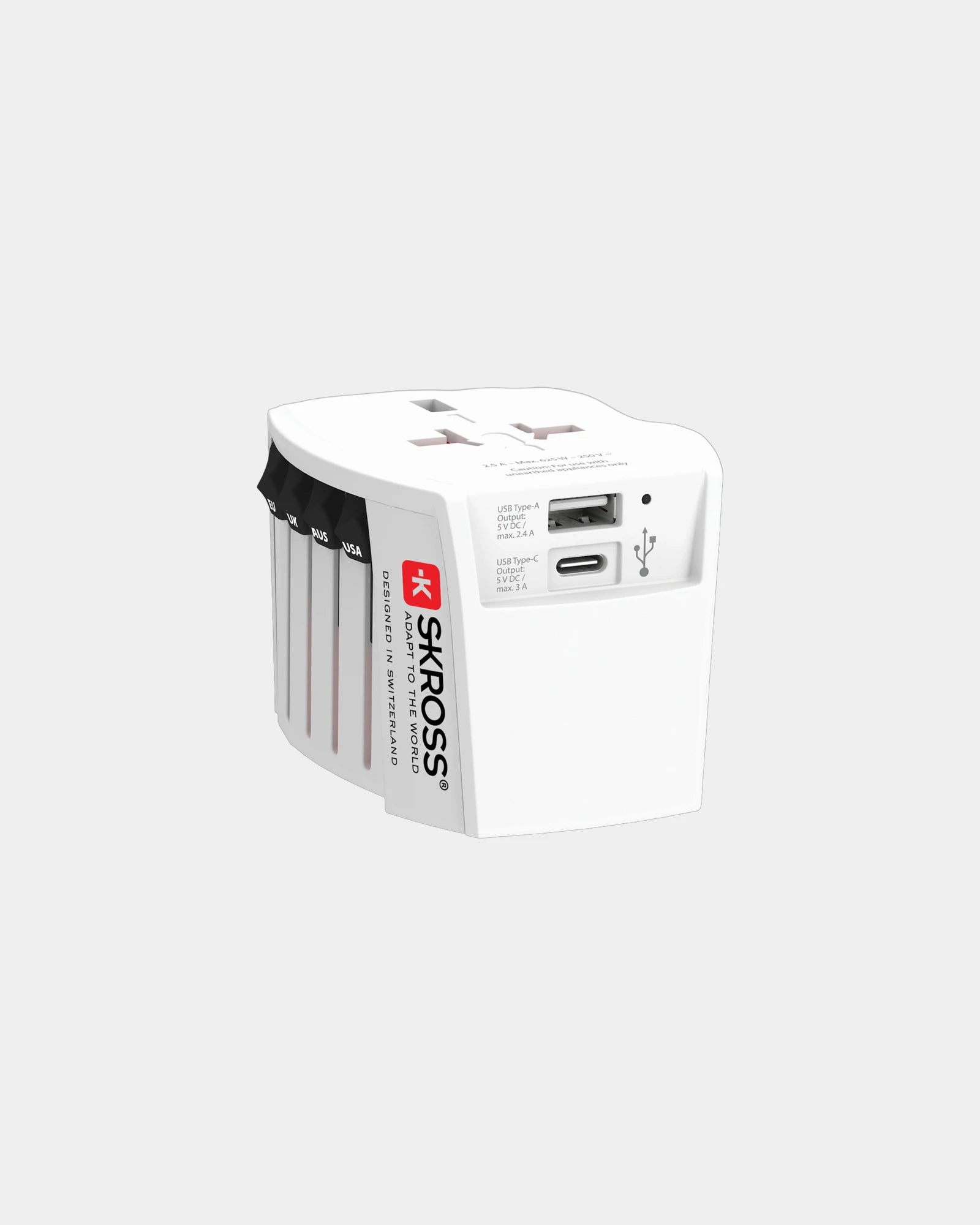 Wereldstekker Skross MUV met USB om te personaliseren - Wit