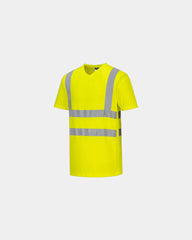 T-shirt V-hals ademende mesh zijpanelen om te personaliseren - Geel