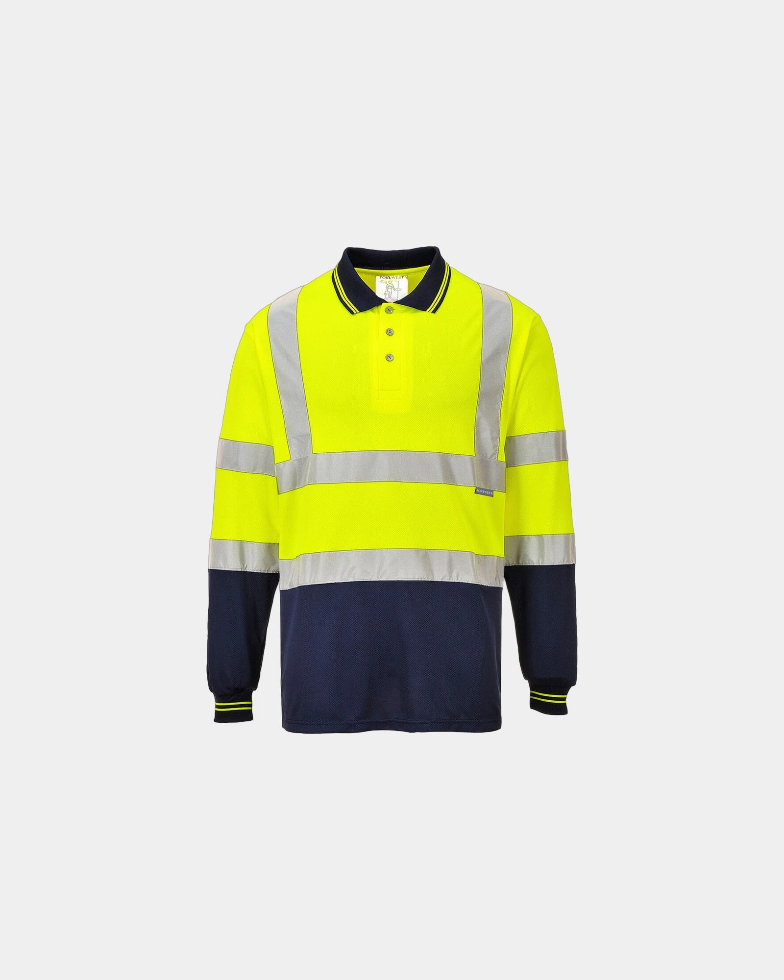 Polo bicolore polyester lange mouwen om te personaliseren - Geel-Marineblauw