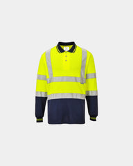 Polo bicolore polyester lange mouwen om te personaliseren - Geel-Marineblauw