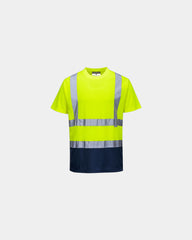 T-shirt tweekleurig polyester om te personaliseren - Geel-Marineblauw