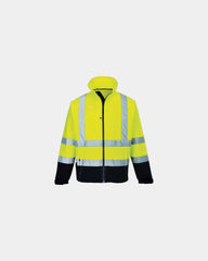 Softshell tweekleurig hi-vis ademend om te personaliseren - Geel-Marineblauw