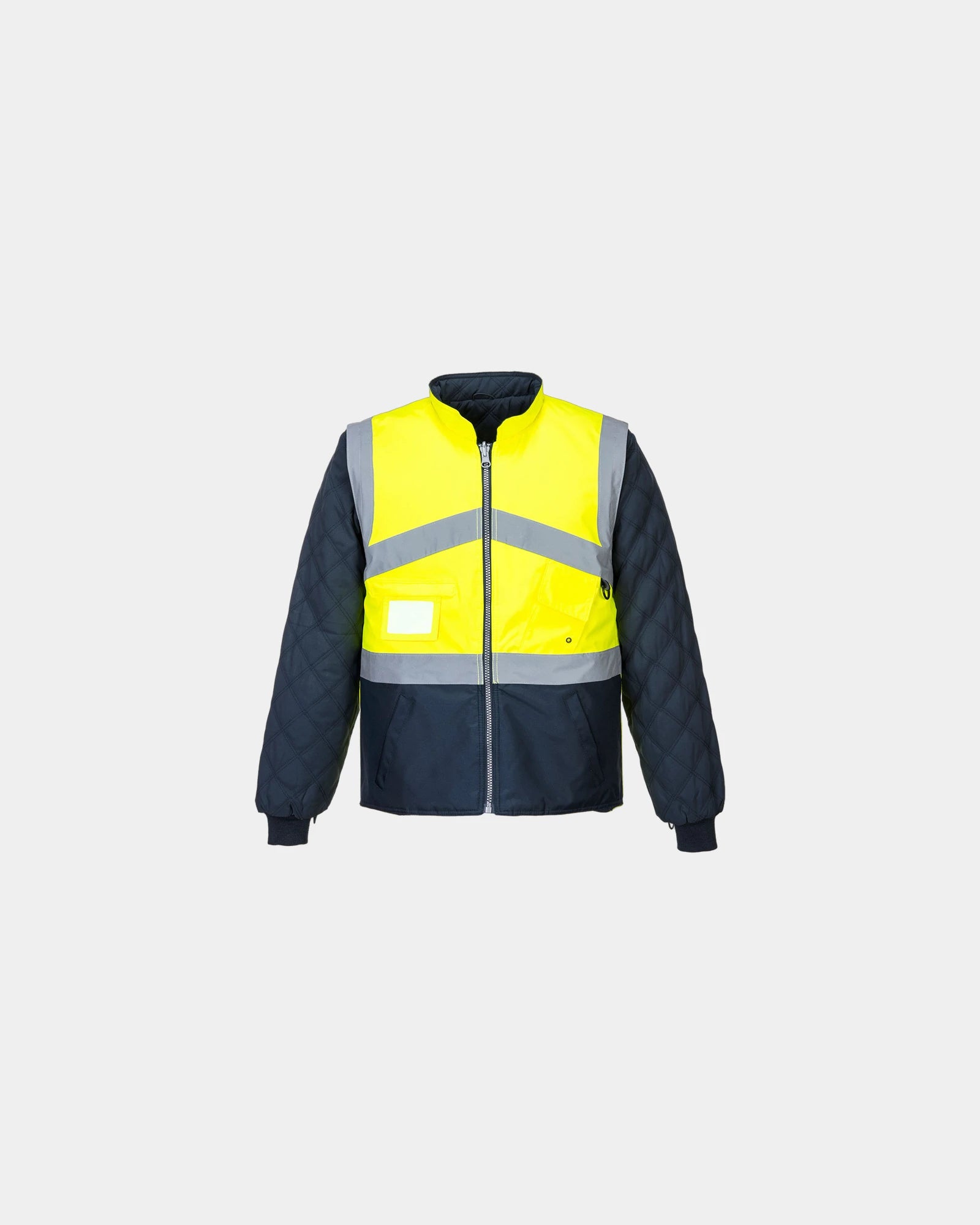 Bicolor hi-vis bodywarmer om te personaliseren - Geel-Marineblauw