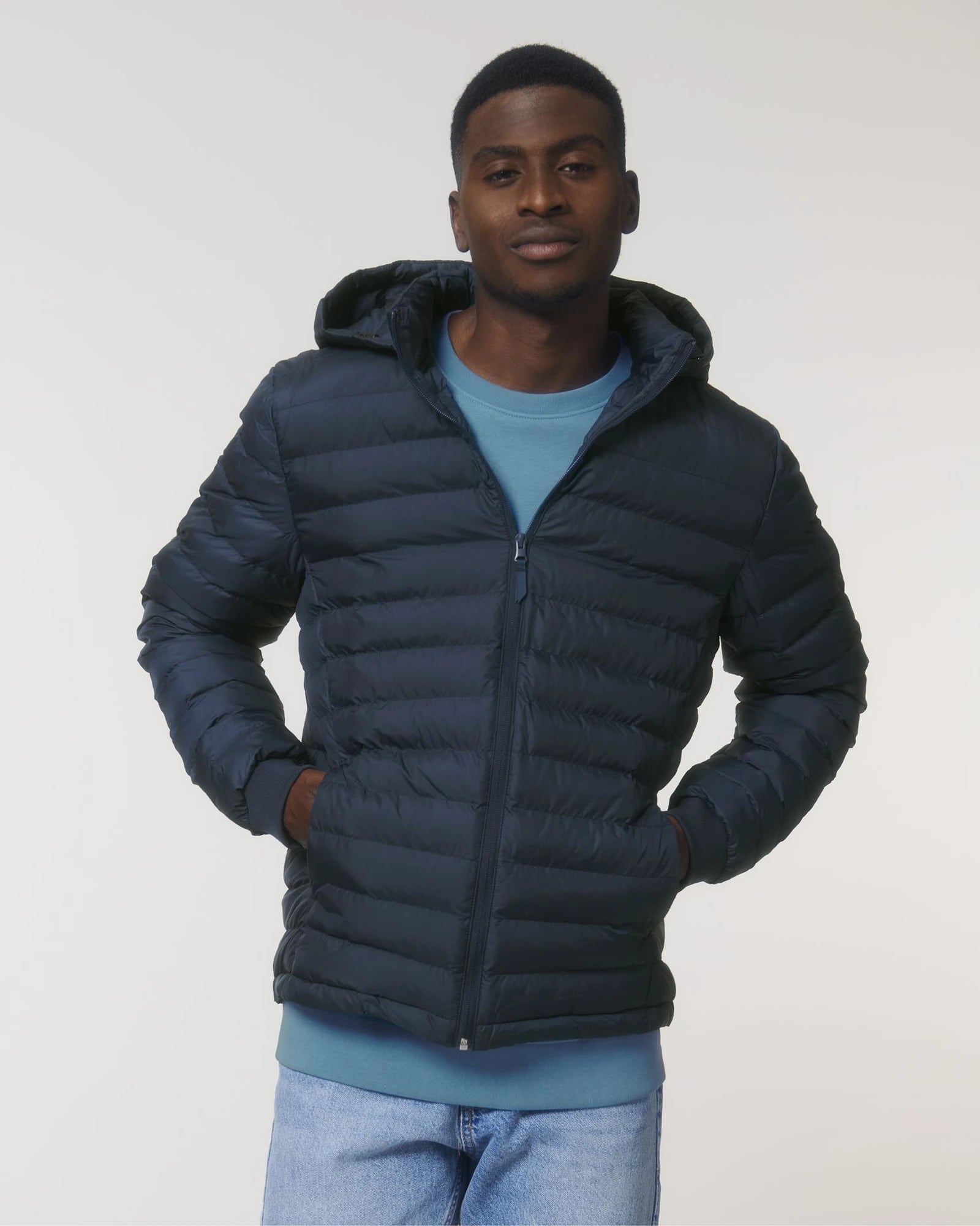 Gewatteerde jas gerecycled polyester om te personaliseren - Marineblauw