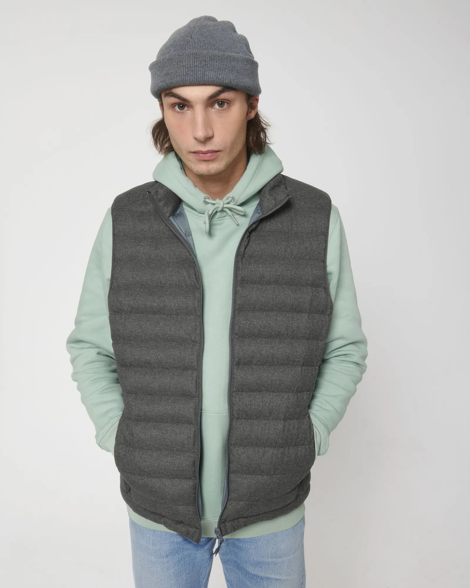 Bodywarmer gerecycled polyester om te personaliseren - diep gemêleerd metaalgrijs