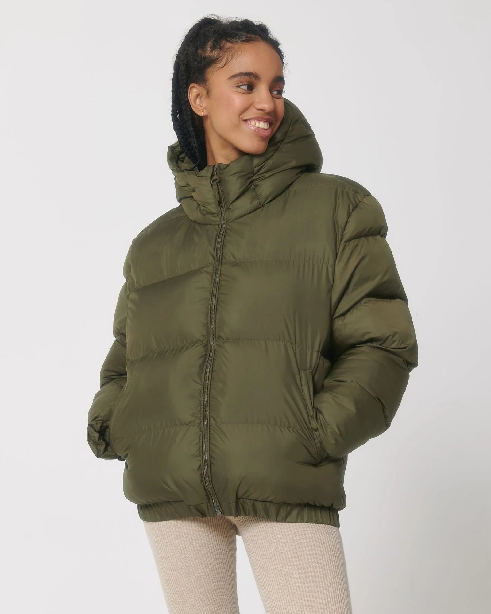 Puffer jas gerecycled polyester om te personaliseren - Brits kaki