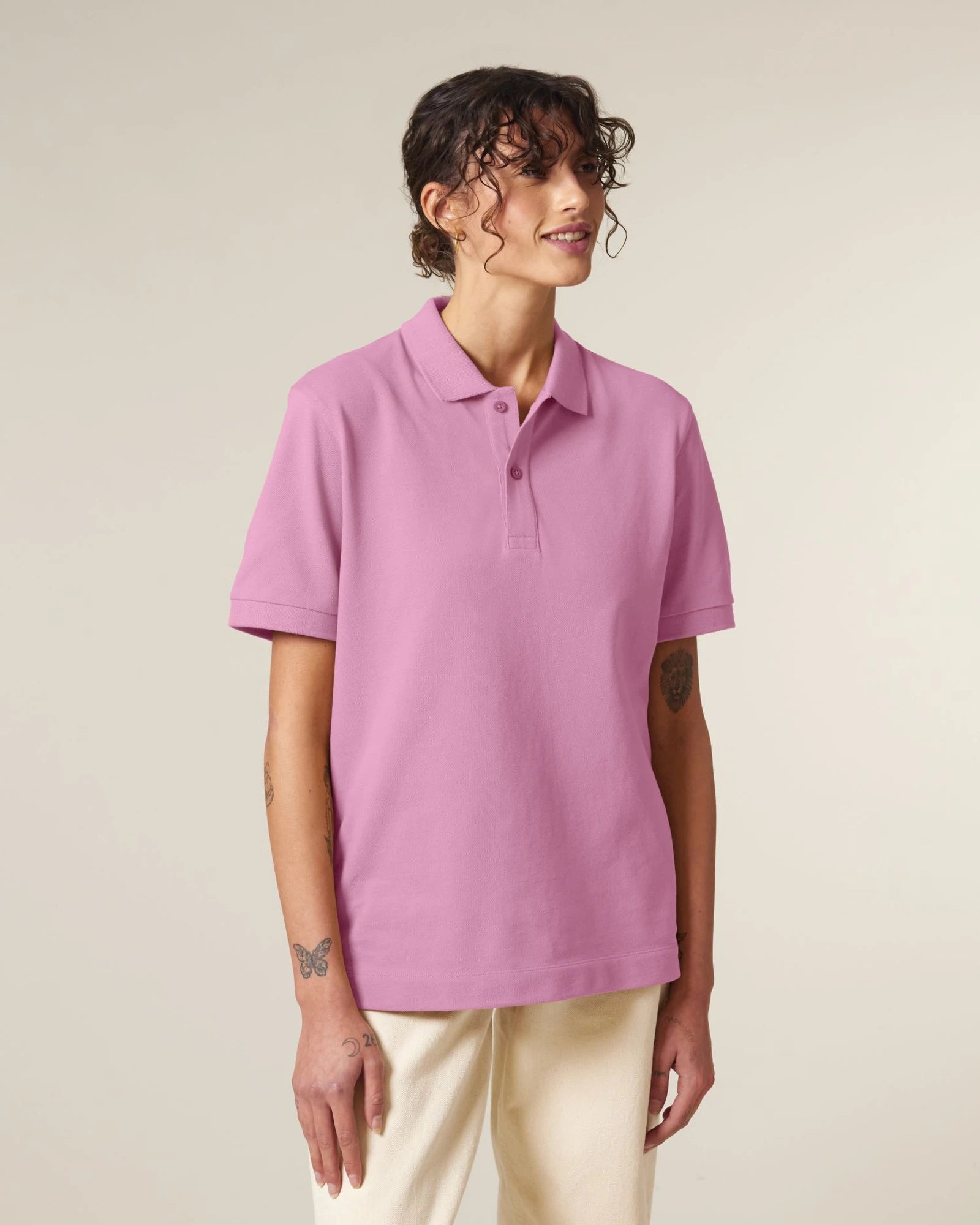 Polo lange mouwen Stanley/Stella om te personaliseren - Bubbelroze