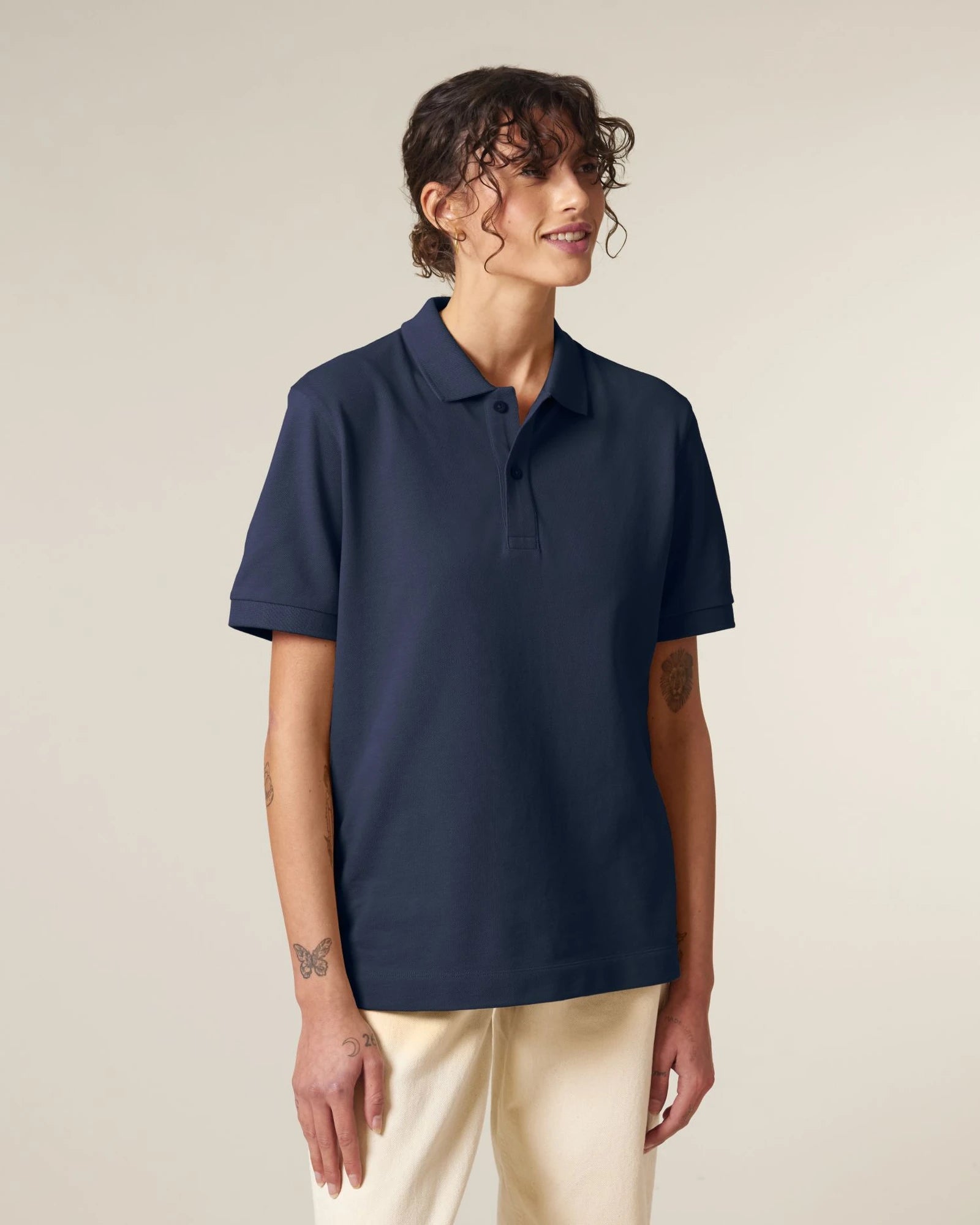 Polo lange mouwen Stanley/Stella om te personaliseren - Marineblauw