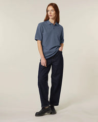 Polo lange mouwen Stanley/Stella om te personaliseren - Donker gemêleerd blauw