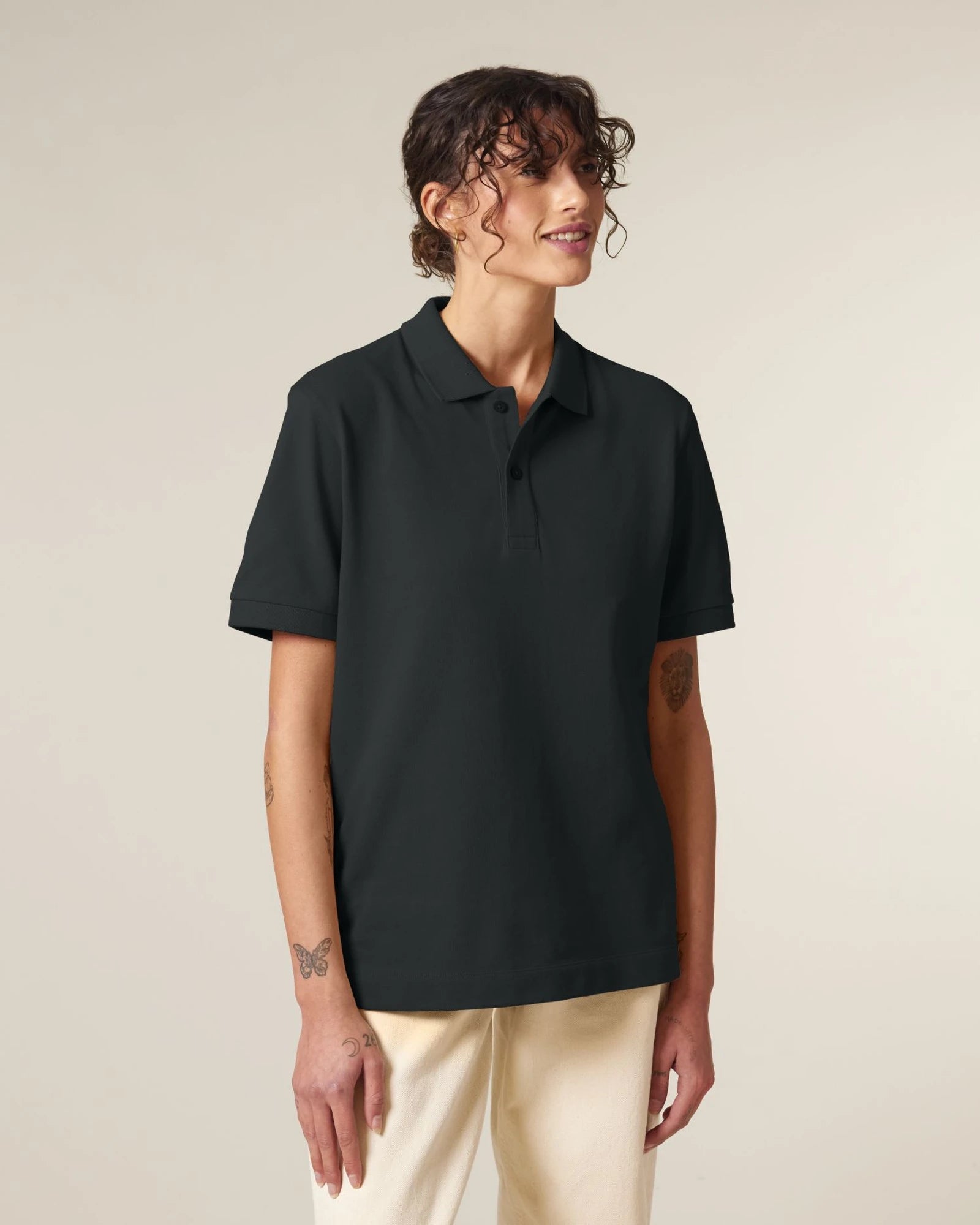 Polo lange mouwen Stanley/Stella om te personaliseren - Zwart