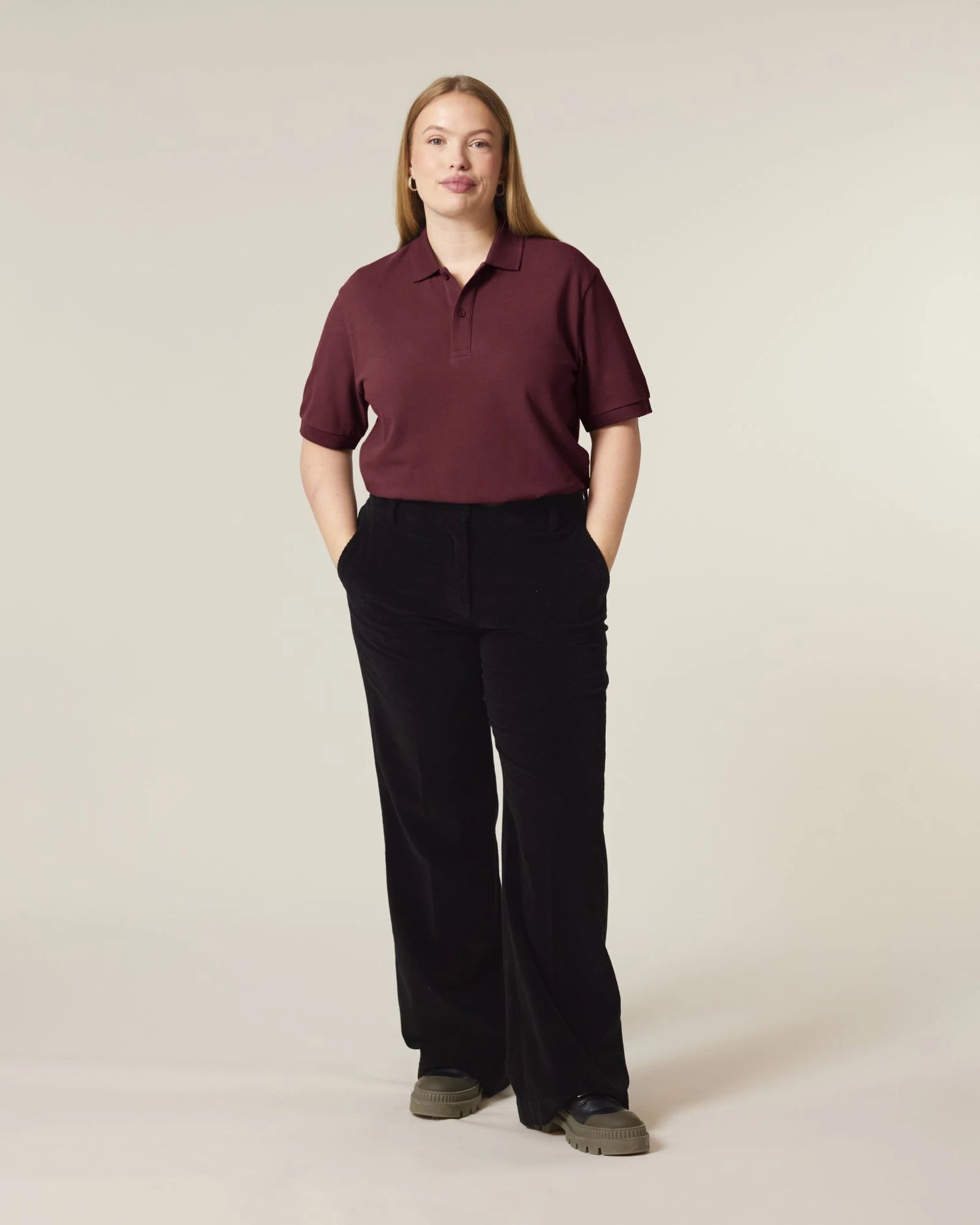 Polo lange mouwen Stanley/Stella om te personaliseren - Bordeauxrood
