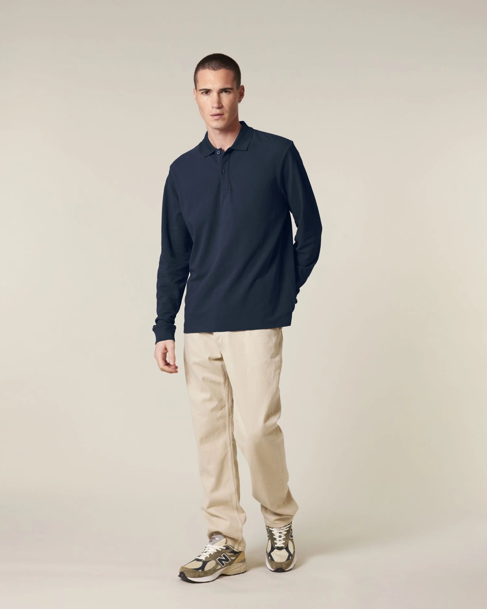 Polo lange mouwen Stanley/Stella om te personaliseren - Marineblauw