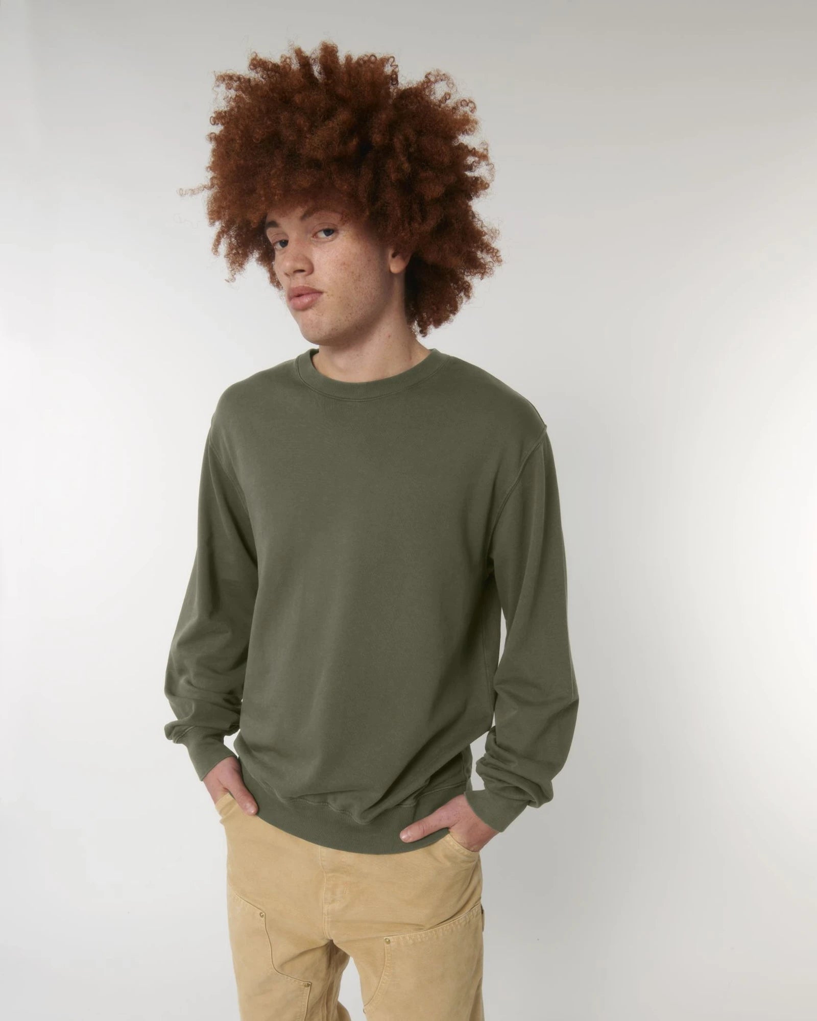 Sweater biologisch katoen om te personaliseren - Garment Dyed kaki