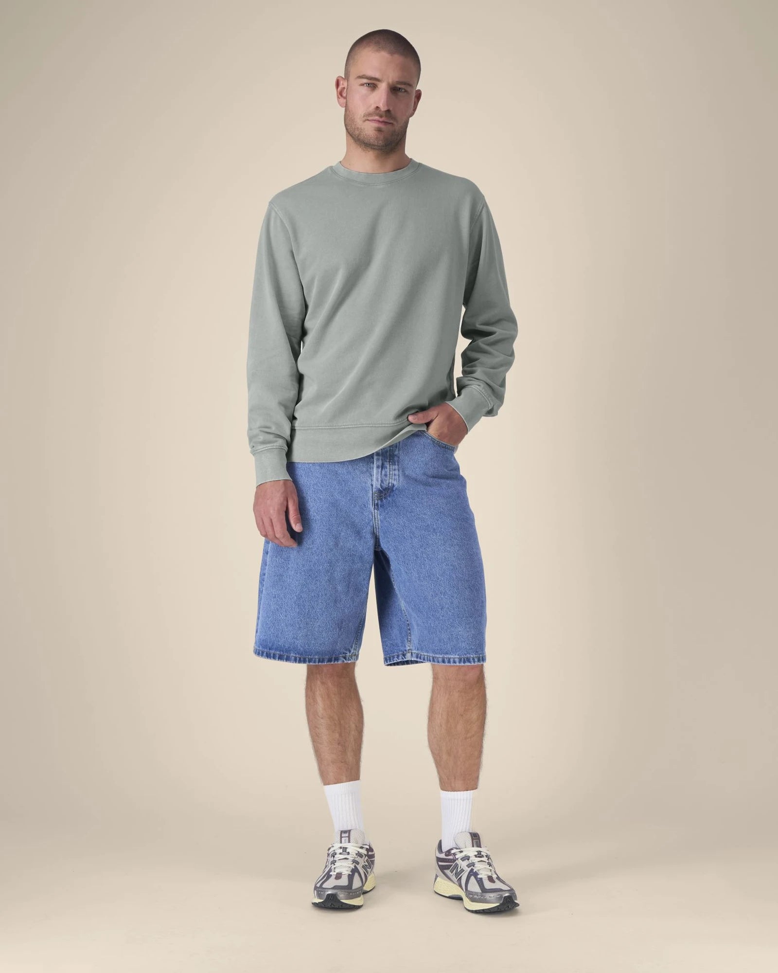 Sweater biologisch katoen om te personaliseren - Garendyed mistgrijs