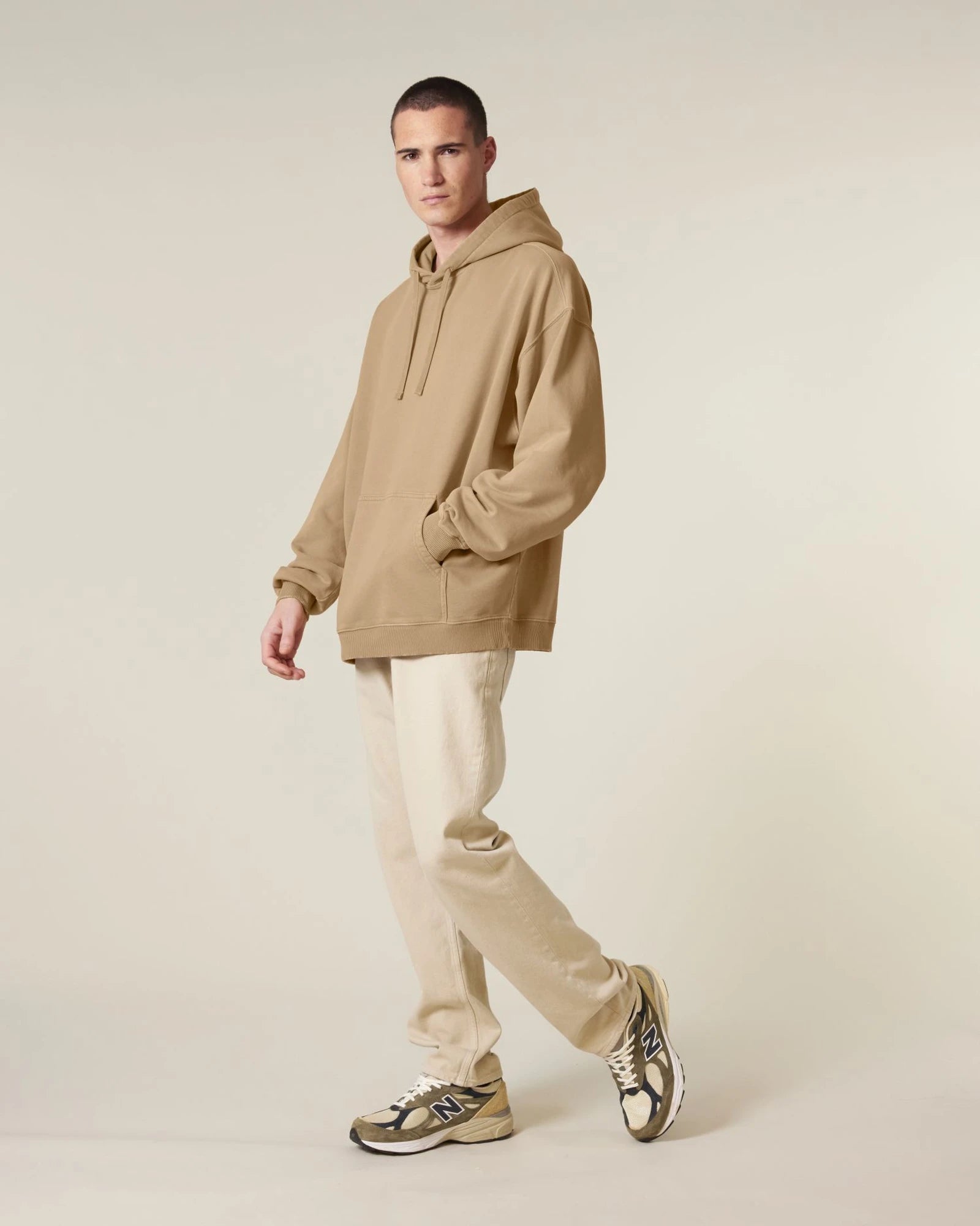 Hoodie oversized biologisch katoen om te personaliseren - Garenverfd latte