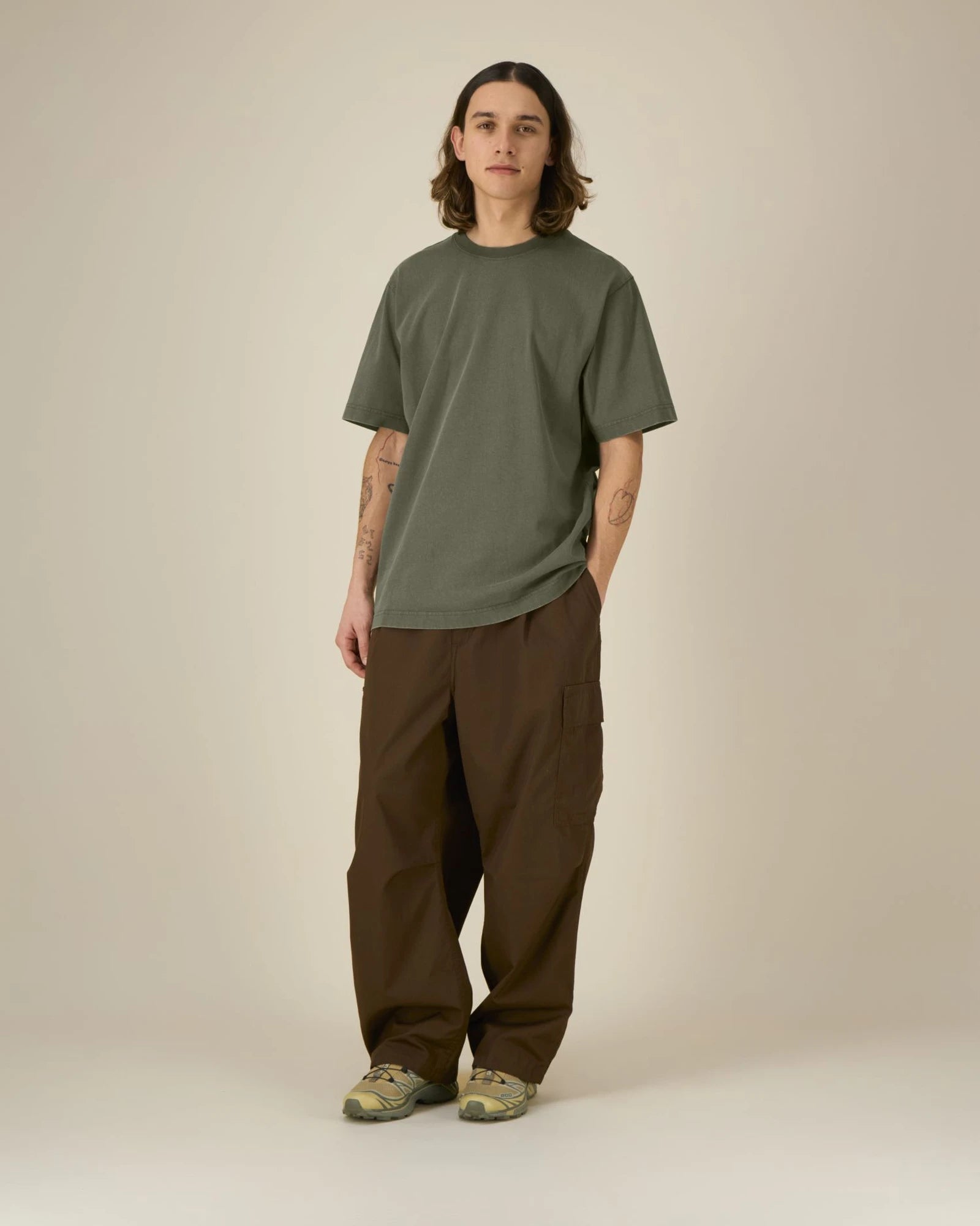 T-shirt lange mouwen Stanley/Stella om te personaliseren - Garment Dyed kaki