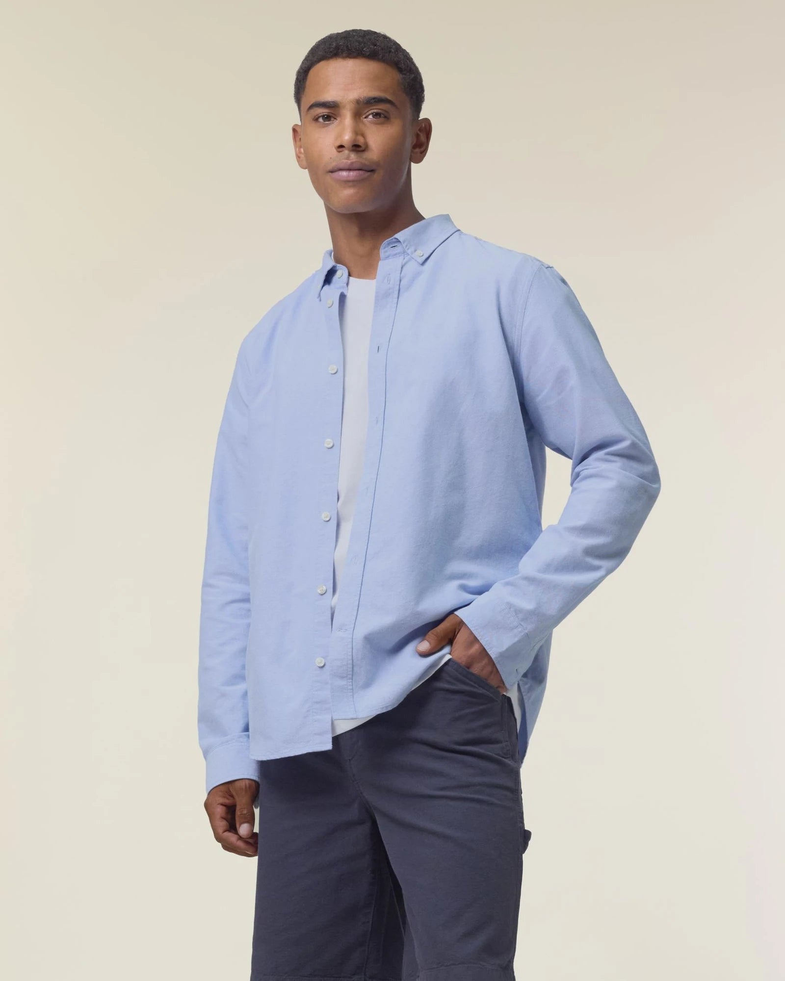 Overhemd biologisch katoen om te personaliseren - Blauw Oxford