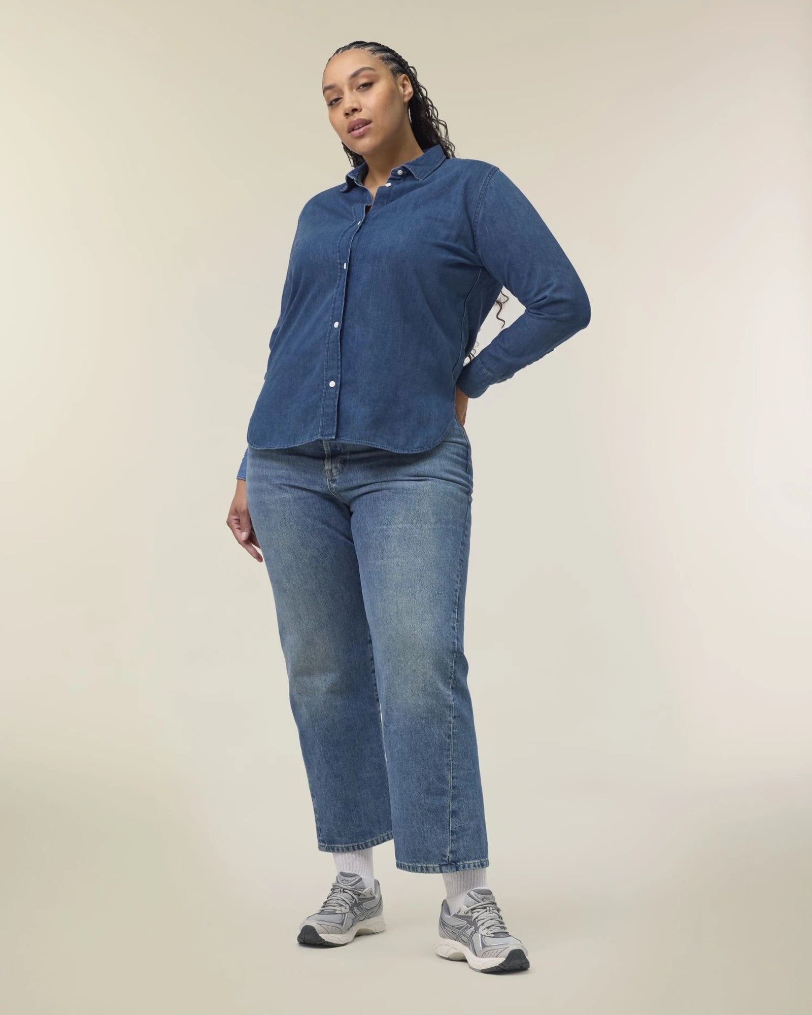 Denimblouse dames Stanley/Stella om te personaliseren - medium gewassen