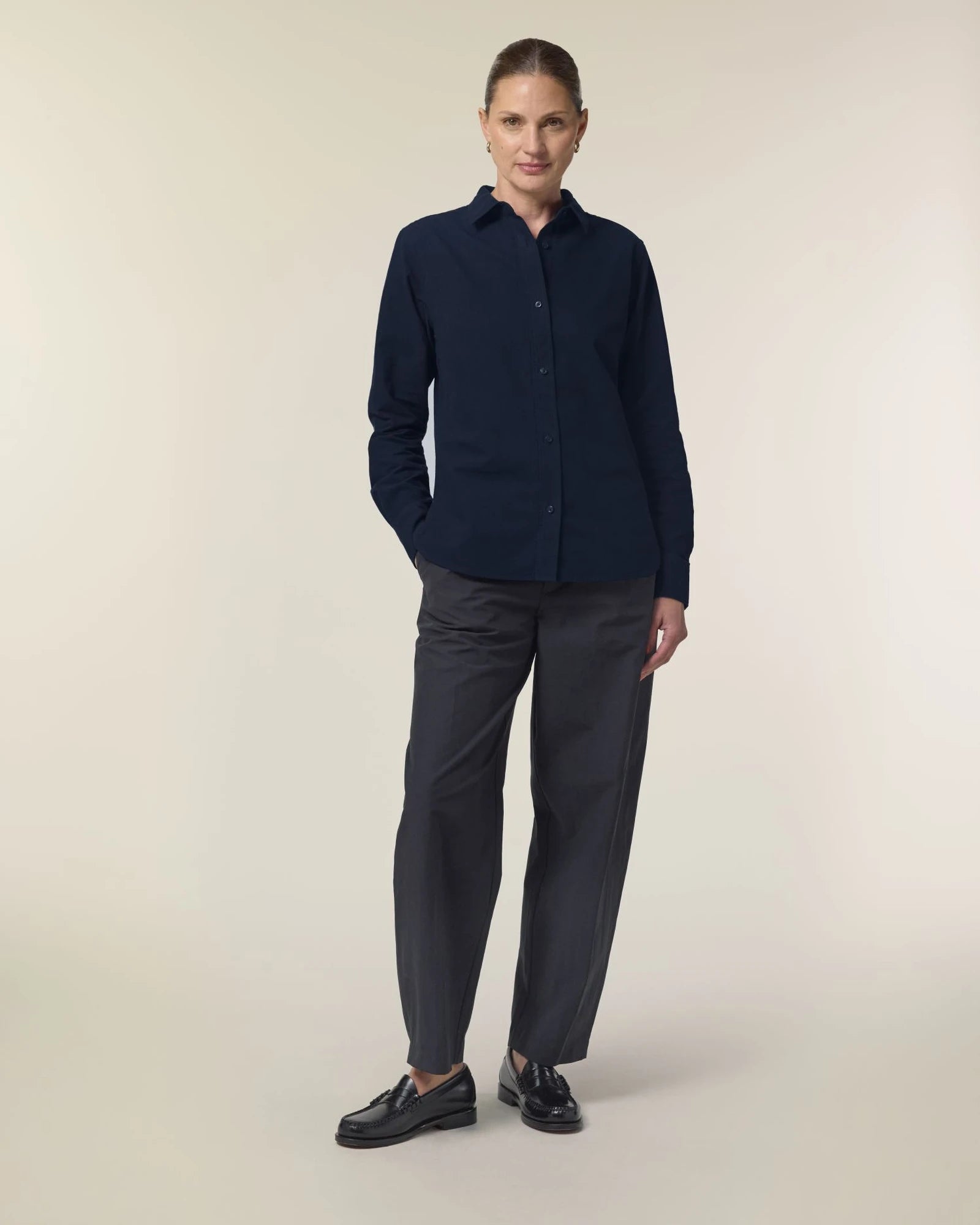Blouse biologisch katoen Stanley/Stella om te personaliseren - Marineblauw