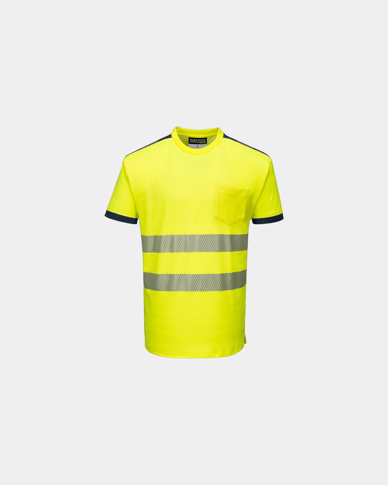 T-shirt HV katoen-polyester 175g/m² om te personaliseren - Geel-Marineblauw