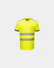 T-shirt HV katoen-polyester 175g/m² om te personaliseren - Geel-Marineblauw