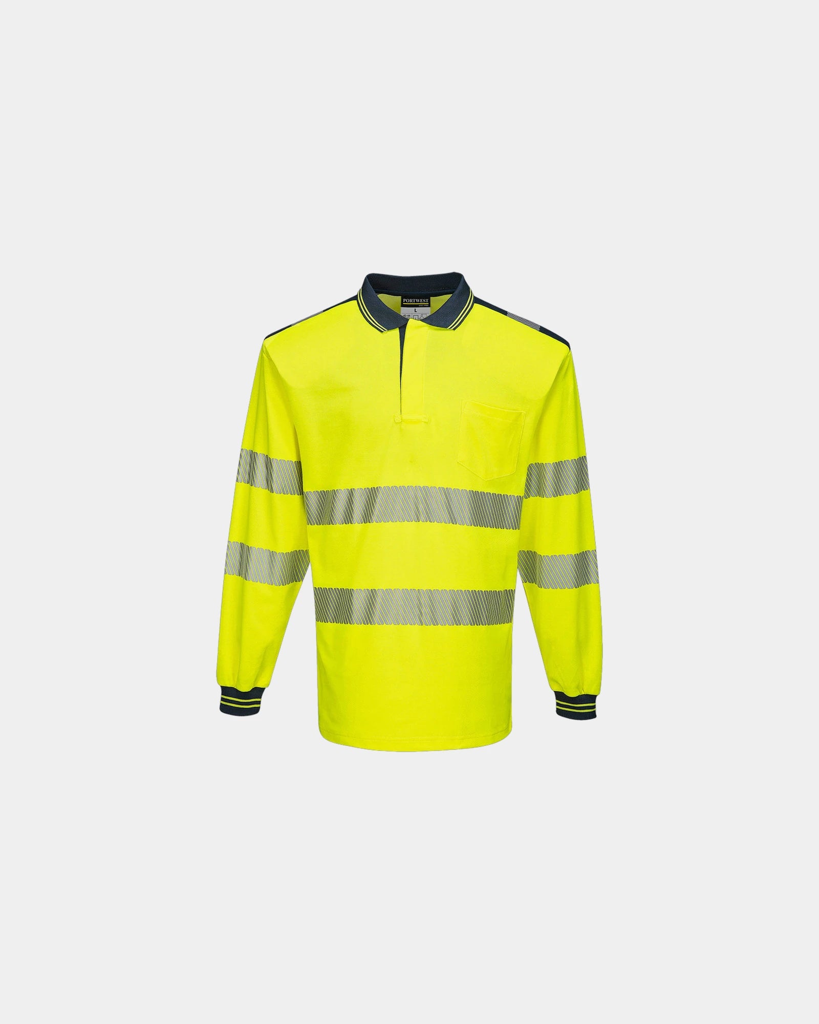 Polo hoge zichtbaarheid katoen lange om te personaliseren - Geel-Marineblauw