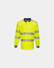 Polo hoge zichtbaarheid katoen lange om te personaliseren - Geel-Marineblauw