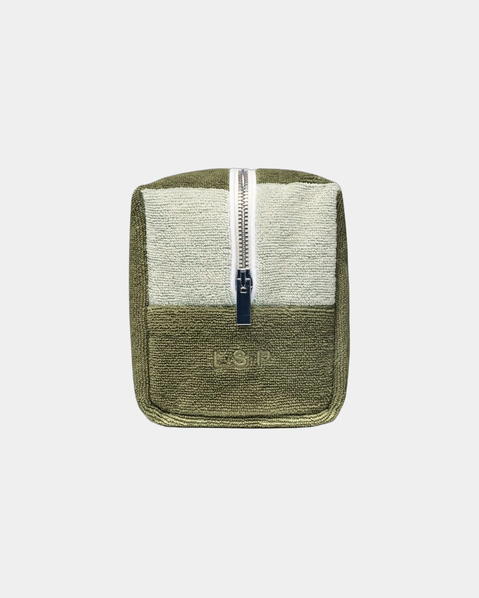 Toilettas badstof katoen La handdoek om te personaliseren - Olijfgroen / Crème
